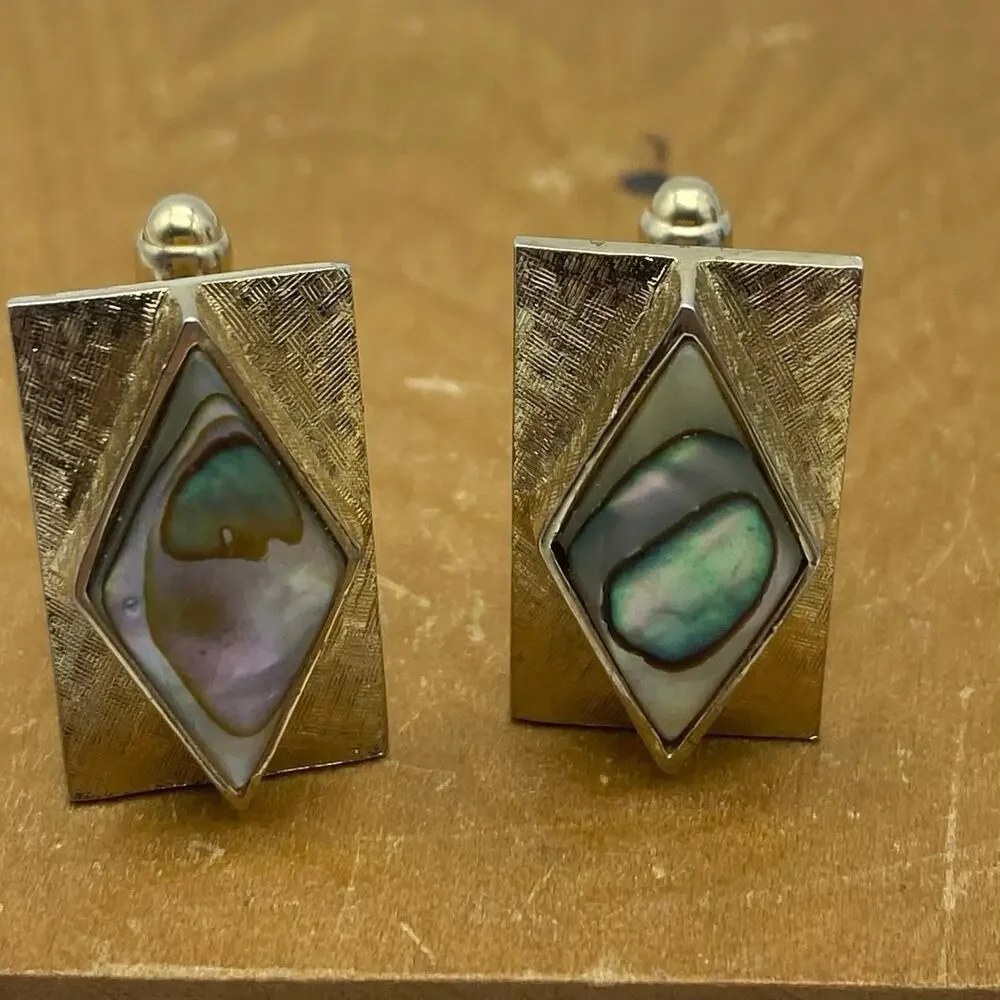 Abalone Shell Gold tone Rectangle Cufflinks Mens‎ Jewelry Business Dad